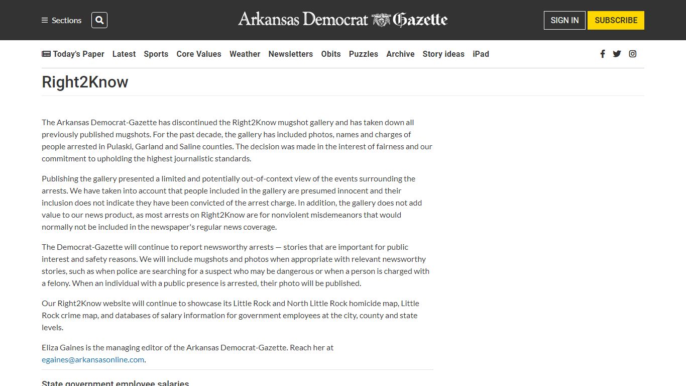Right2Know - Arkansas Democrat-Gazette