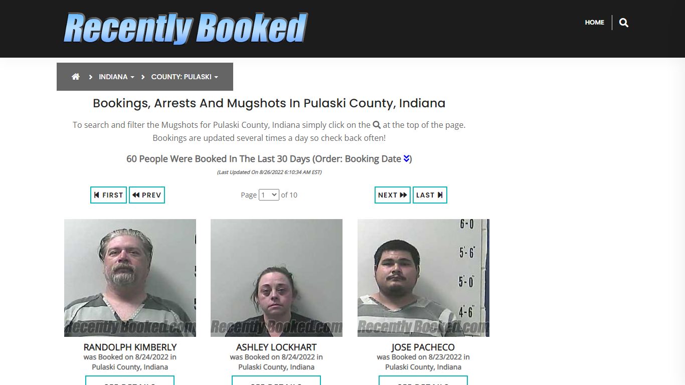 Recent bookings, Arrests, Mugshots in Pulaski County, Indiana